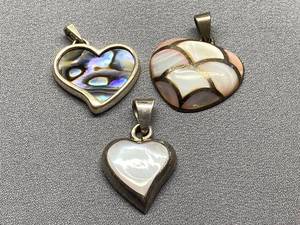 lot 13B image: Mexican Heart-Shaped Abalone Shell Pendants Trio Sterling Silver 925