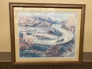 lot 15C image: Edward Brewer Framed Artwork of Historical Hastings MN Spiral Bridge Scene - 25 x 21