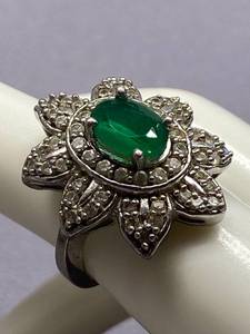 lot 16B image: Vintage Floral Ring with Green Gemstone Size 6