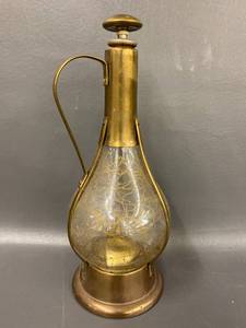 lot 17R image: Vintage Fred Roberts Co. Brass and Glass Musical Decanter, Mid-Century