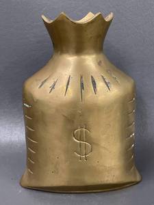 lot 24C image: Vintage Brass Money Bag Piggy Bank