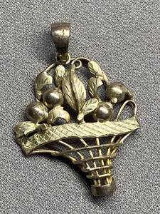lot 28B image: Vintage Sterling Silver 925 Basket of Berries Pendant, Intricate Design