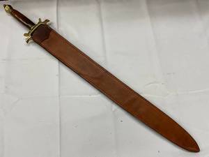 lot 33K image: Decorative Sword with Leather Sheath and Brass Hilt