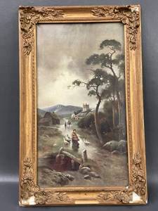 lot 38C image: Vintage Landscape Artwork w Ornate Antique Frame