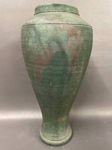 lot 39C image: Raku Pottery J. Mehn Rustic Green Ceramic Vase 12