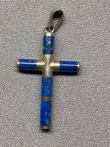 lot 40B image: Sterling Silver 925 Cross Pendant with Blue Inlay