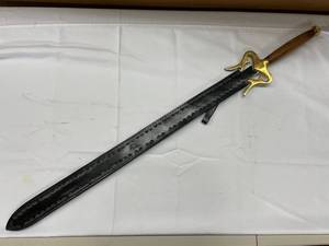lot 50K image: Decorative Sword w Brass Guard & Leather Sheath