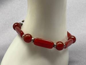 lot 51B image: Elegant Sterling Silver 925 Carnelian Bead Bracelet with Unique Clasp