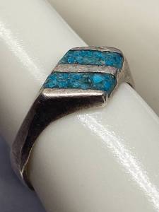 lot 57B image: Vintage Sterling Silver 925 Ring with Turquoise Inlay Size 5