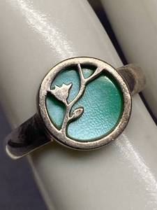 lot 58B image: Sterling Silver 925 Enamel Ring with Floral Design Size 8