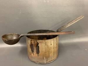 lot 65V image: Vintage Metal Casting Ladle and Pot Set for Metalworking