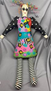 lot 68B image: Large Handmade Art Doll with Vibrant Dress Signed by Artist