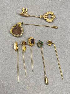 lot 72B image: Vintage Gold-Tone Gemstone Stick Pin Collection 7pc