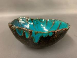 lot 74C image: Handcrafted PlanetA Ceramic Bowl Turquoise Drip Glaze