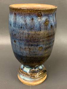 lot 75C image: Handcrafted Blue Glazed Ceramic Goblet Artisan Pottery