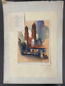 lot 304X image: Al Mettel Litho Brown and Bigelow Art Print Borda Church Tasco Mexico