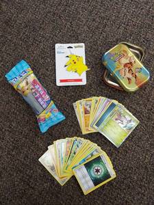 lot 45J image: Pokemon Lot Pikachu Ornament, Pez, Cards, Tin
