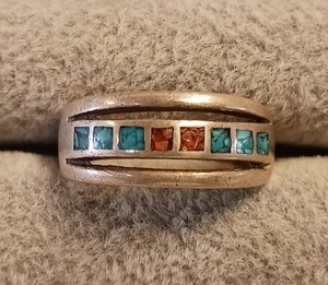 Vintage Western Turquoise/coral Sterling Silver size 9 ring