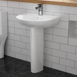 Simple Project 20.3 in. W x 16.7 in. D x 31 in. H White Vitreous China Pedestal Combo Bathroom Sink in U-Shape Design   Customer Returns See Pictures