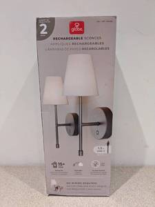 lot 63 image: NEW GLOBE RECHARGEABLE SCONCES- 2PK.