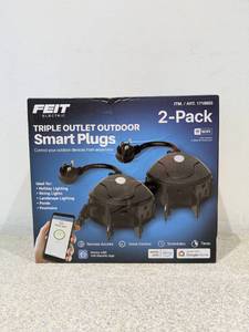 lot 52 image: NEW FEIT ELECTRIC TRIPLE OUTLET OUTDOOR SMART PLUGS- 2PK.