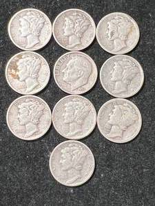 lot 07 image: GROUP OF 10 US SILVER DIMES