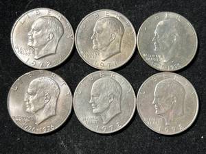lot 11 image: GROUP OF 6 US EISENHOWER DOLLARS