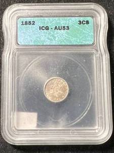 lot 20 image: 1852 US 3 CENT SILVER ICG AU53