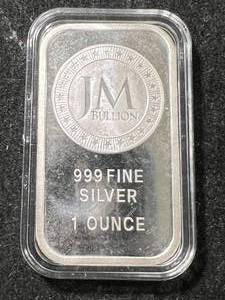 lot 21 image: 1 TROY OZ .999 FINE SILVER JM BULLION BAR IN AIRTITE