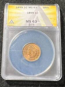 lot 39 image: 1899 US INDIAN HEAD CENT ANACS MS63 BRN