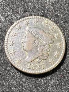 lot 44 image: 1827 US CORONET HEAD LARGE CENT VF35