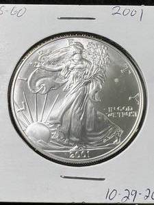 lot 59 image: 2001 AMERICAN SILVER EAGLE 1 TROY OZ .999 FINE SILVER