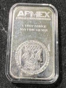 lot 69 image: 1 TROY OZ .999 FINE SILVER APMEX BAR IN AIRTITE