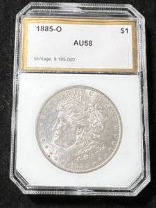 lot 70 image: 1885-O US MORGAN SILVER DOLLAR SLABBED AU58