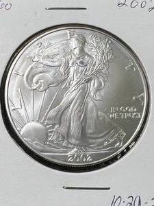 lot 72 image: 2002 AMERICAN SILVER EAGLE 1 TROY OZ .999 FINE SILVER
