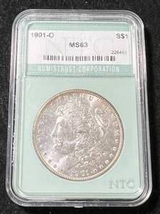 lot 75 image: 1901-O US MORGAN SILVER DOLLAR NTC MS63