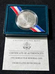 lot 88 image: 1991 US KOREAN WAR MEMORIAL SILVER DOLLAR