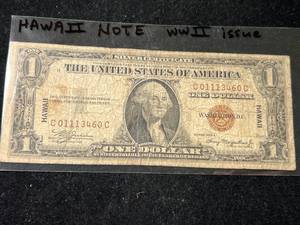 lot 93 image: 1935A US $1 SILVER CERTIFICATE HAWAII NOTE WWII ISSUE
