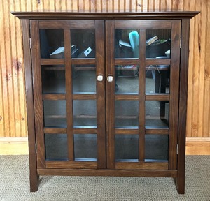 lot 14 image: Mission Style Glass Front Cabinet