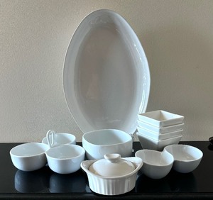 lot 130 image: White Serving Pieces by Crate & Barrell, Rosenthal, Corning Ware, Ciroa and Threshold