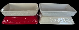 lot 183 image: Signature Housewares Inc. Stoneware Casserole Dishes in Red, White and Cream