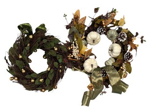 lot 180 image: Lovely Fall Wreathes by Harvest Pear (Restoration Hardware) & Pumpkins, Berries, Pinecones Wreath