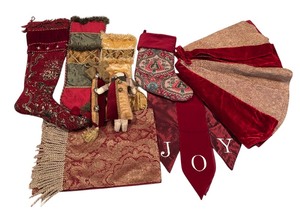 lot 174 image: Matching Christmas Decor in Red and Gold by Pottery Barn, Crate & Barrel and More
