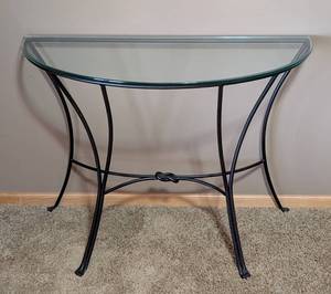 lot 143 image: Dark Bronze Crescent Glass Topped Console Table