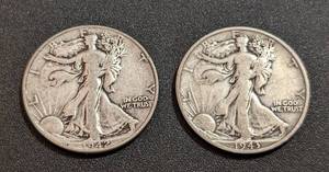 lot 193 image: Pair of 194243 Walking Liberty Half Dollars