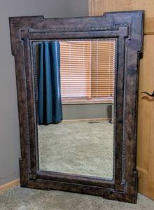 lot 11 image: Very Large Stylish Wood Wall Mirror