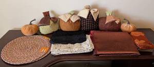 lot 249 image: Fun Fall Linens and Fabric Pumpkins