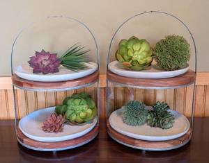 lot 26 image: Pair of Hearth & Hand Two Tier Trays with Decorative Faux Greenery