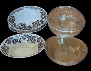 lot 224 image: Three Black and White Threshold Serving Bowls and Three Plastic Serving Bowls