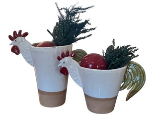 lot 217 image: Two Fun Rooster Figurine Planters